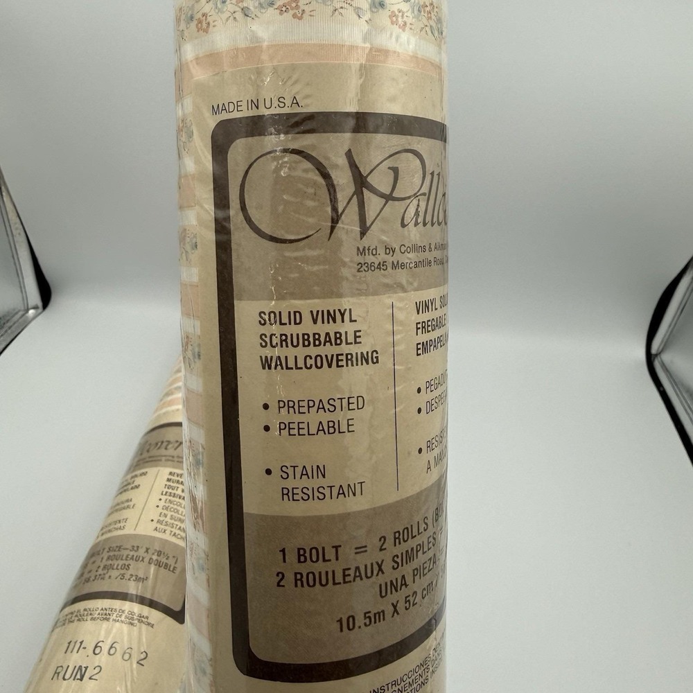 Vintage Collins & Aikman Wallcoverings Cream Pink Blue Floral 2 Double Rolls - Picture 7 of 8